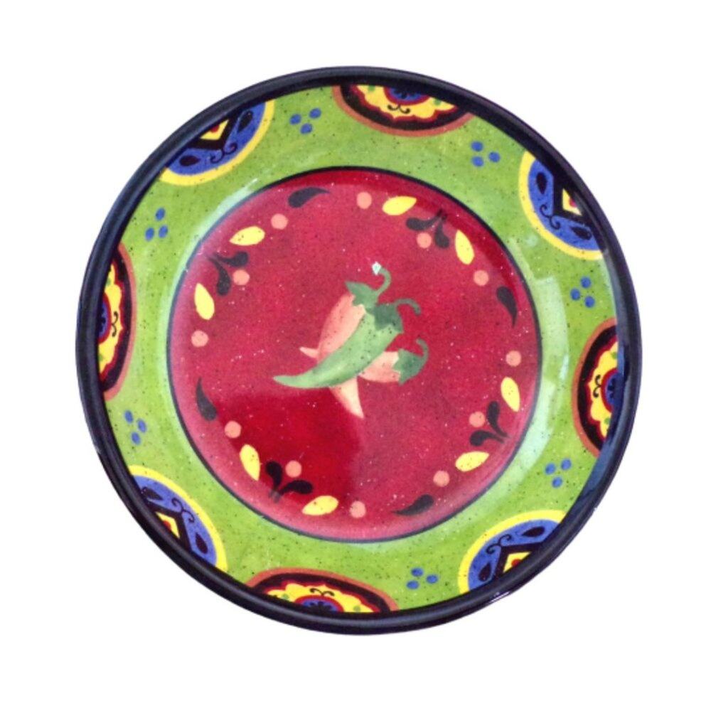 Certified International Sue Zipkin 9.5" Serving Bowl Chili Peppers Green Rustic
